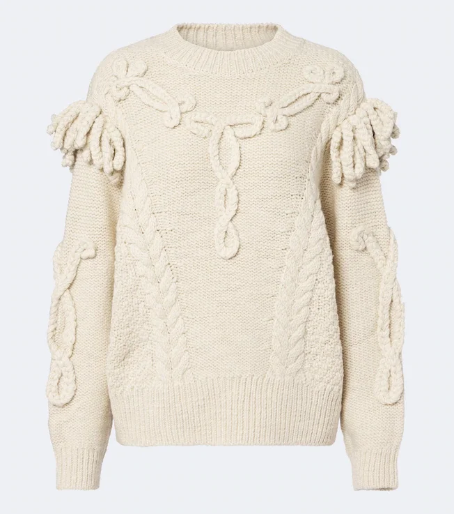 Katria cable-knit fringed wool-blend sweater