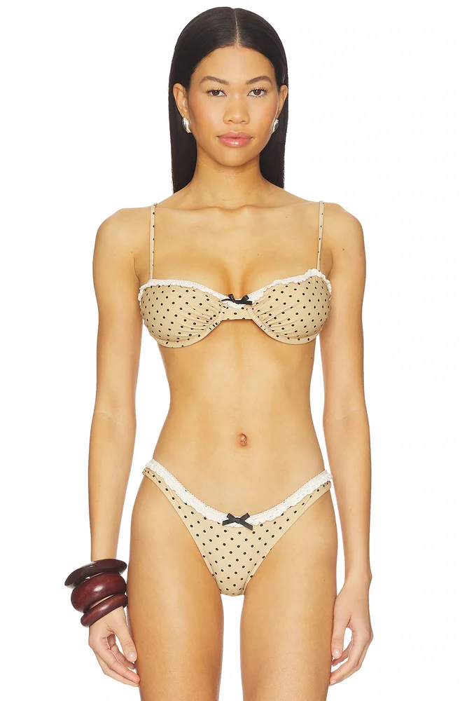 Juni Bikini Top | Beige Big Dot