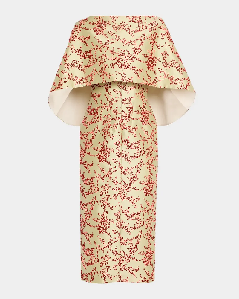 Floral Mikado Silk Capelet Midi Dress