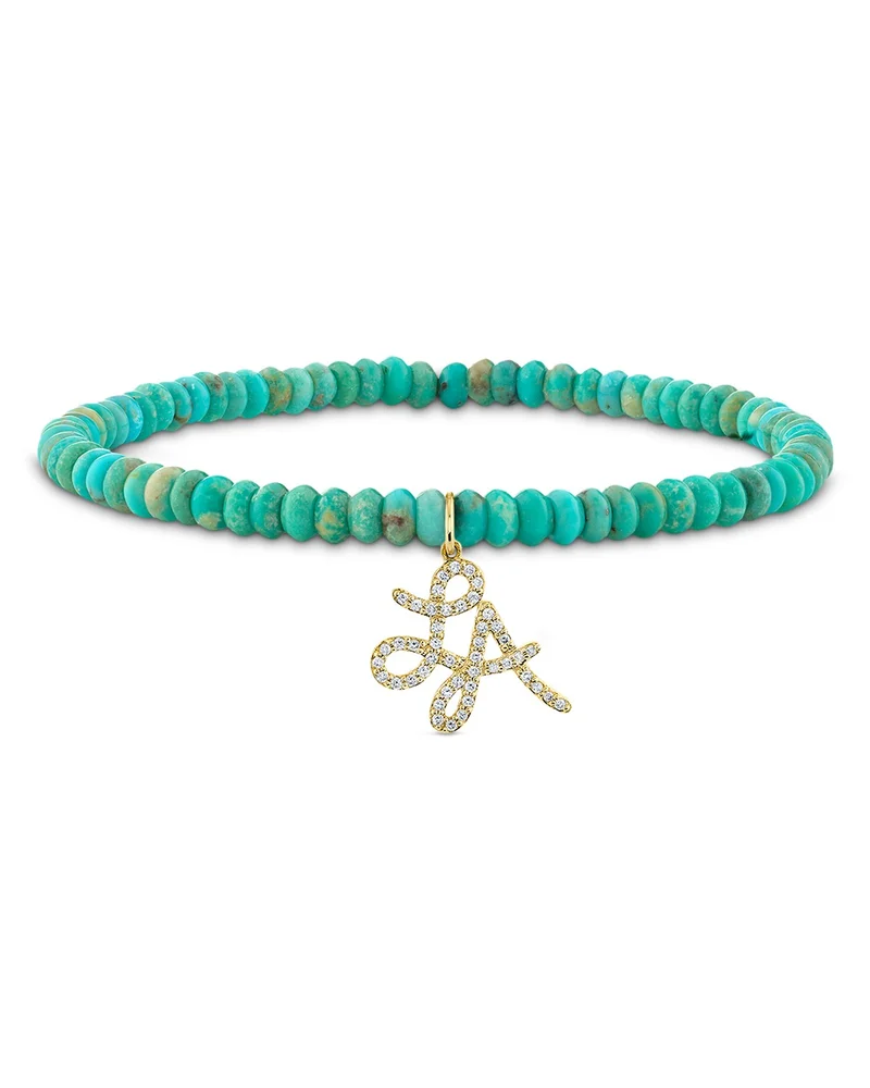 14K Yellow Gold California Turquoise & Diamond LA Charm Stretch Bracelet