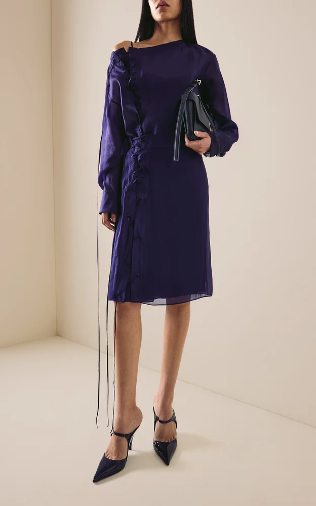 Draped Organza Midi Skirt