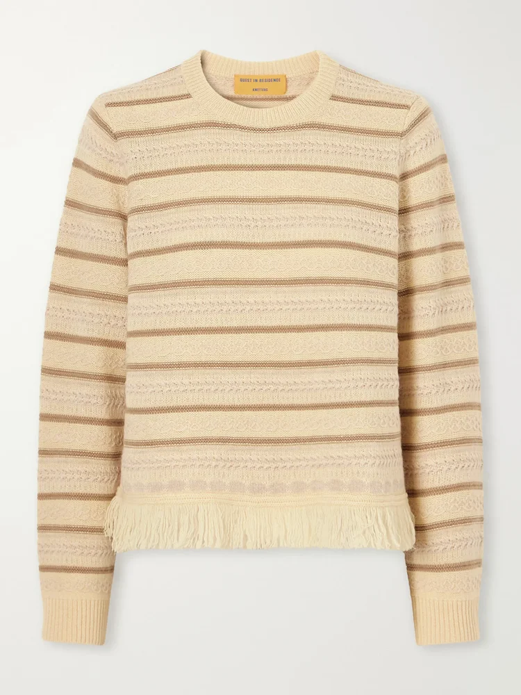 Western fringe-detail striped wool and cashmere-blend sweater