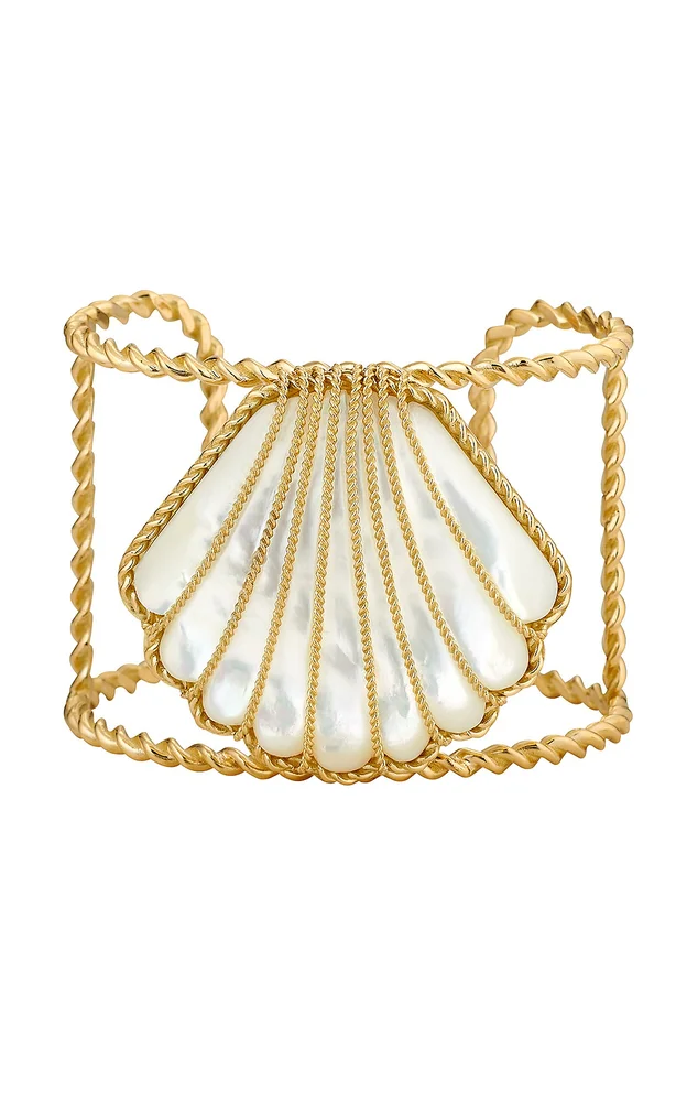 18K Yellow Gold Mother of Pearl Shell Cuff