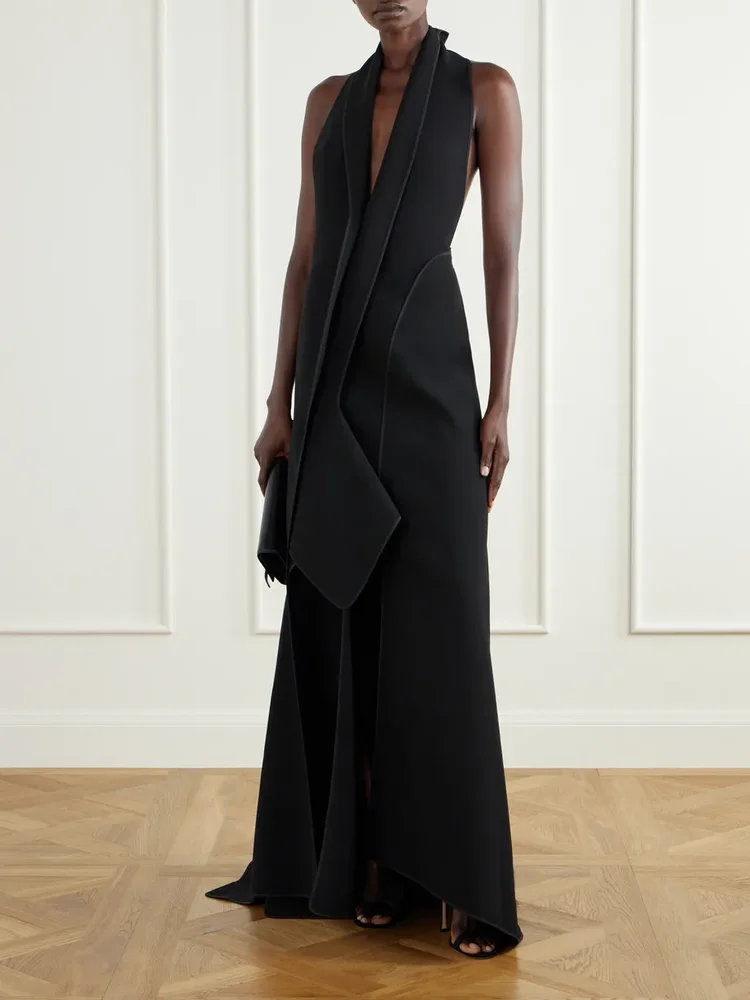 Allude halterneck draped crepe gown