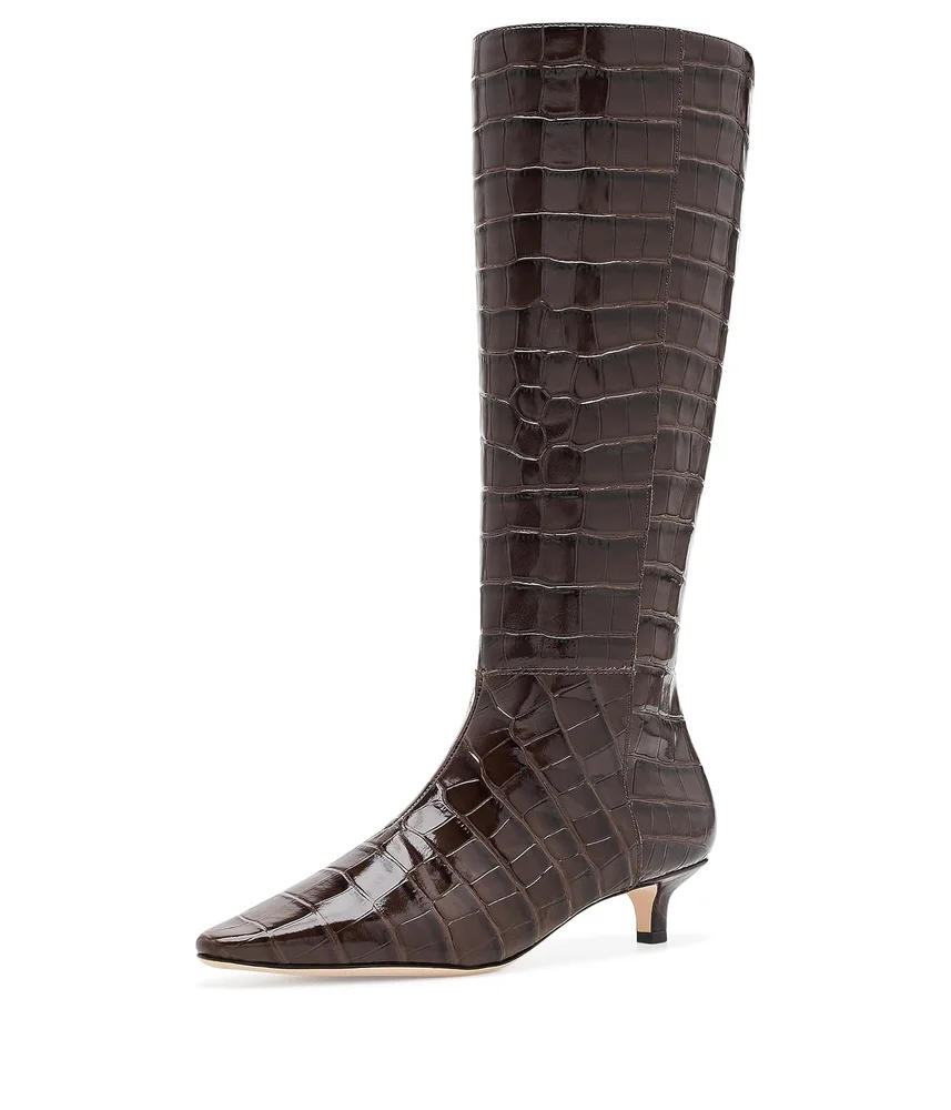 Francesca Croc-Embossed Tall Boot Heels
