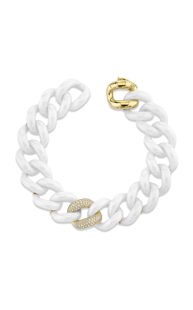 18K Yellow Gold Single Pave Jumbo Ceramic Link Bracelet