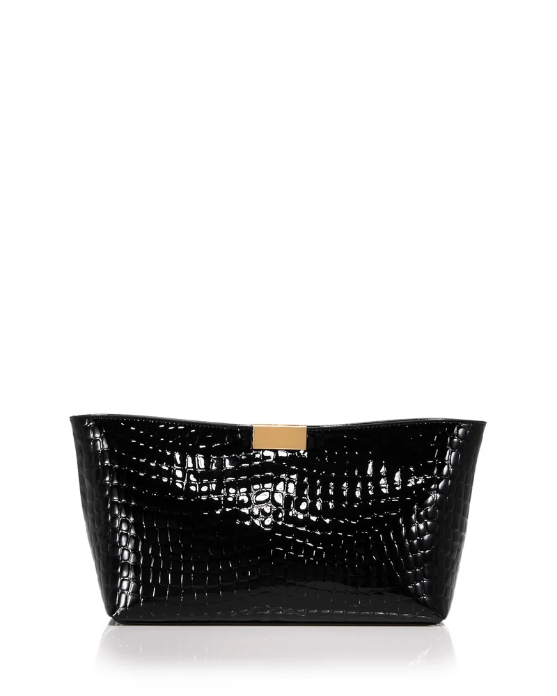 Medium Croc Embossed Patent Leather Clutch - Exclusive