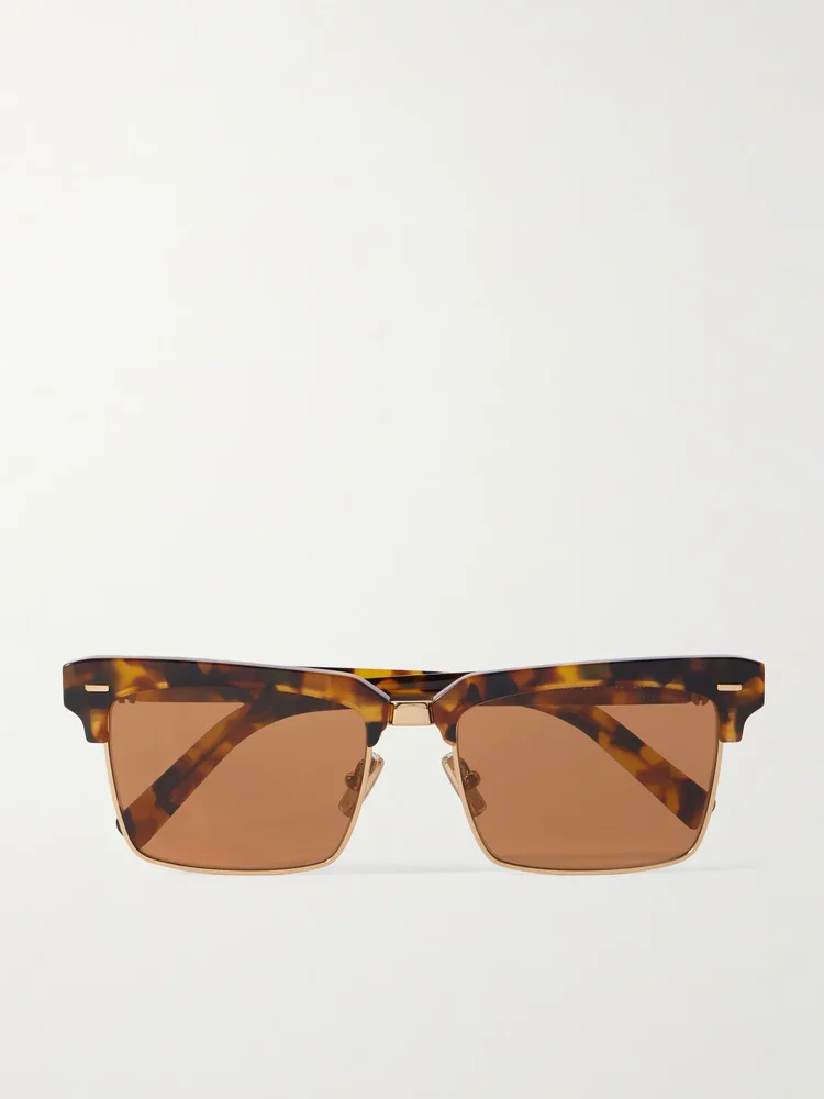 Square-frame tortoiseshell acetate and gold-tone sunglasses