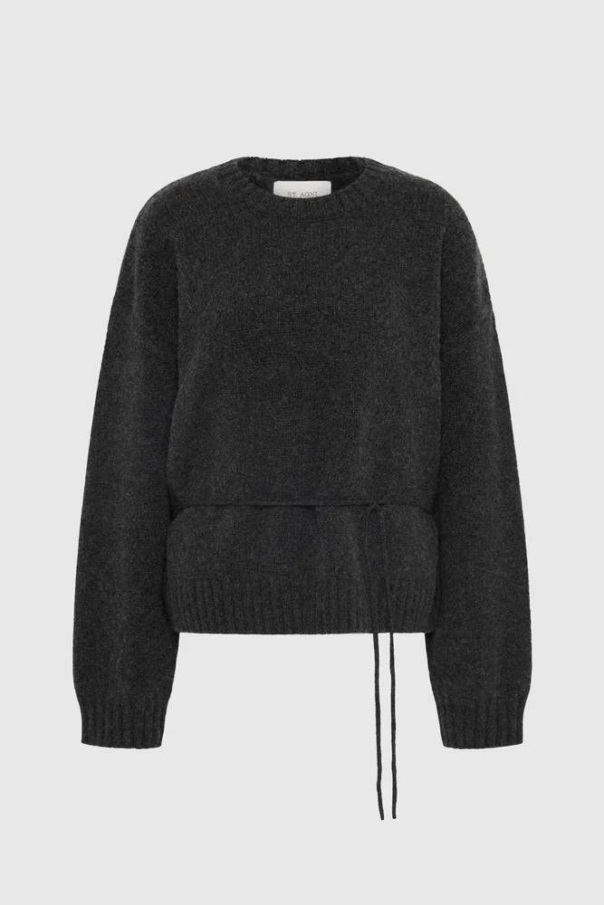 Wool Crew Neck Jumper - Dark Charcoal Melange