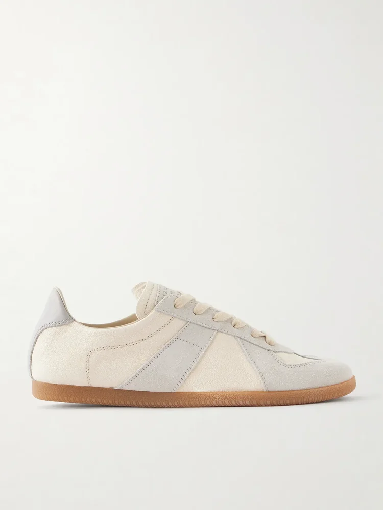 Replica suede-trimmed textured-leather sneakers