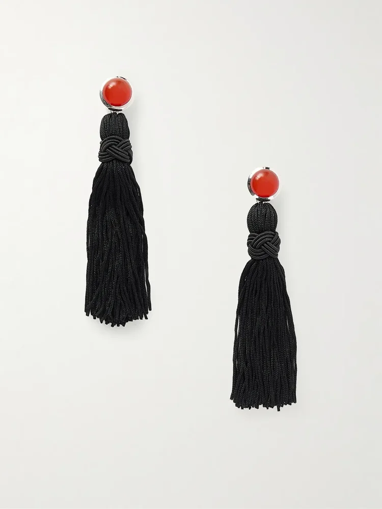 Cleo tasseled silver and cornelian earrings