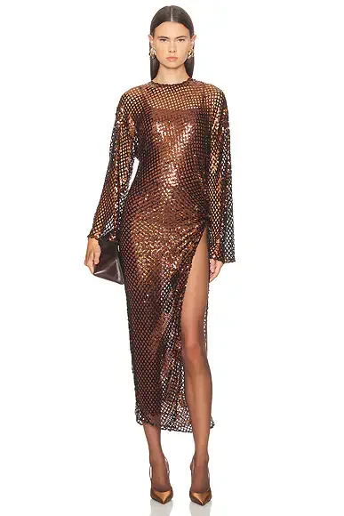 Sequins Mesh Midi Dress