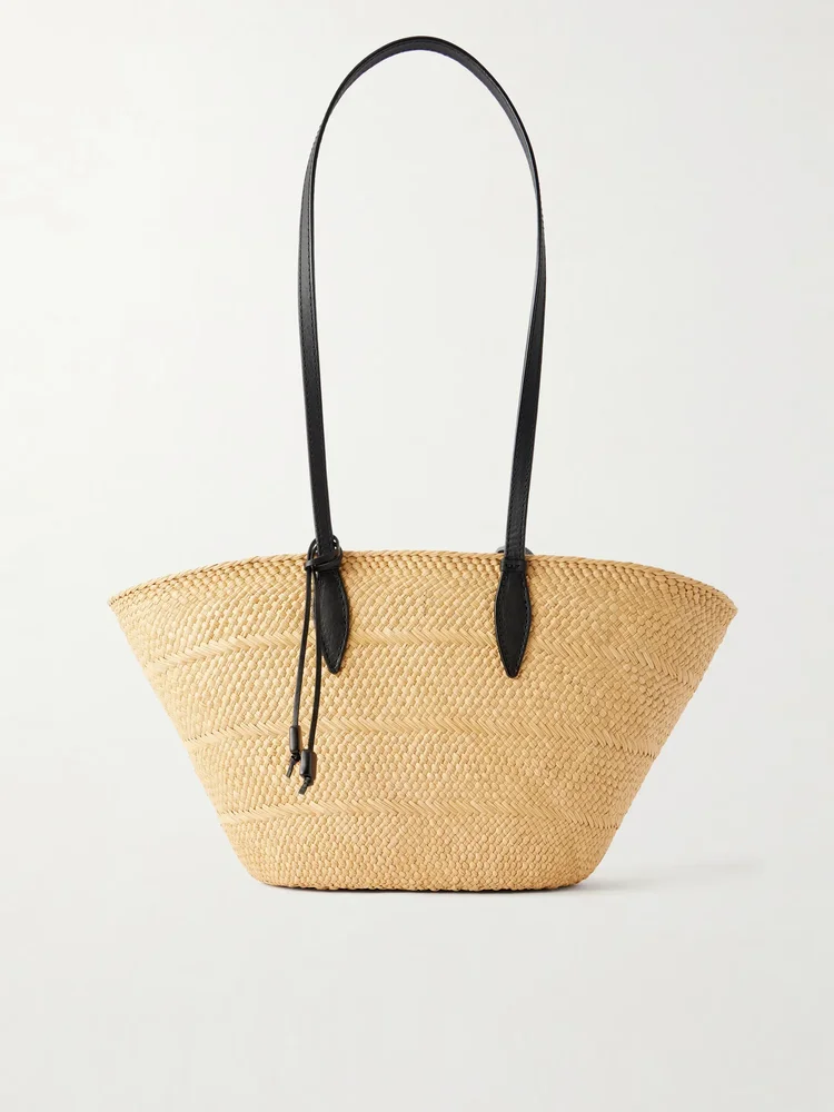 Trapeze Basket leather-trimmed raffia tote