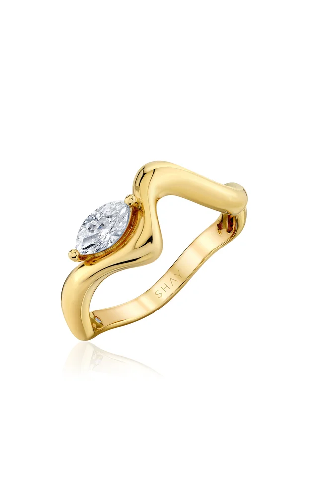 Wave 18K Yellow Gold Diamond Ring