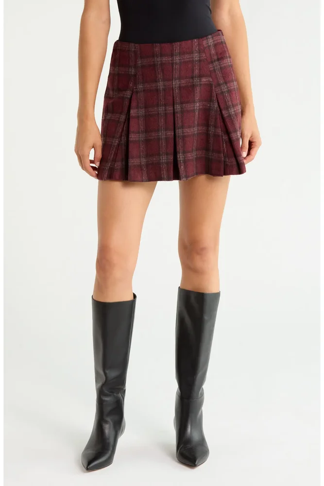 Pleated Plaid Flannel Miniskirt