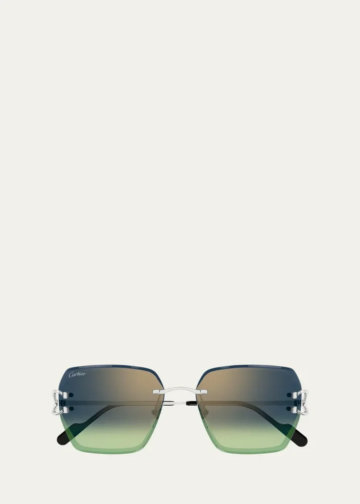 Motifs De Cartier 58MM Platinum-Plated Butterfly Sunglasses