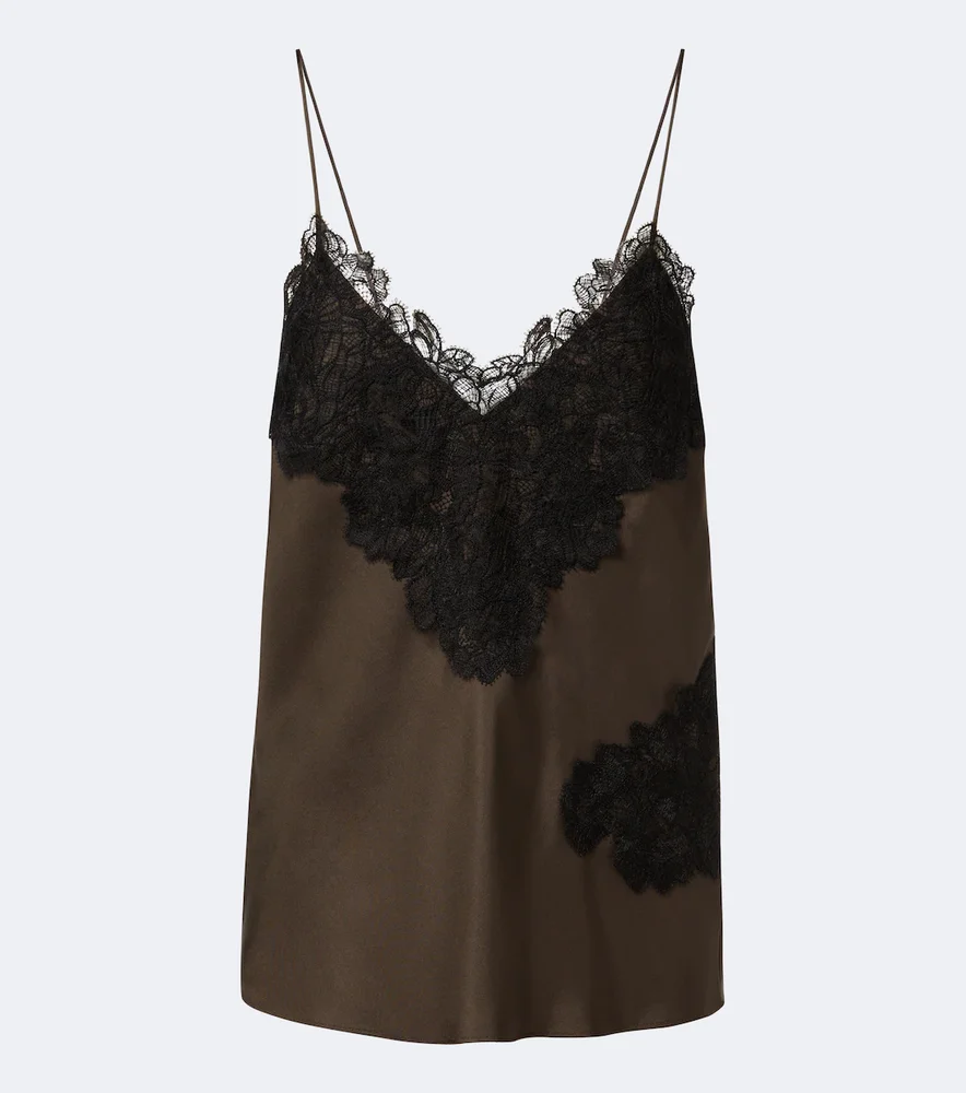 Lace-trimmed silk satin camisole