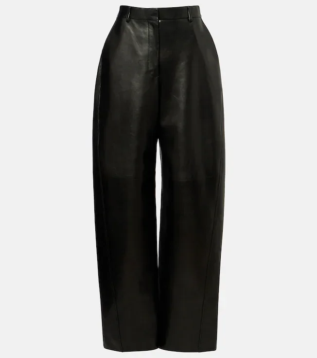 High-rise leather barrel-leg pants