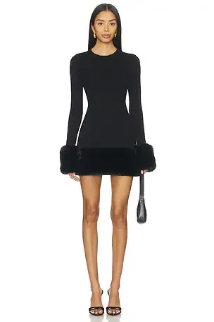 Drescher Mini Dress ~ Black Knit with Faux Fur