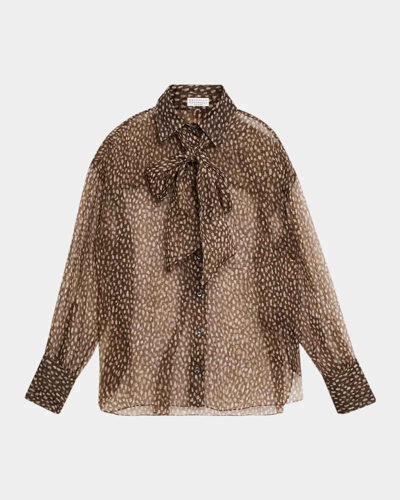 Pois-Lier Print Long-Sleeve Silk Blouse