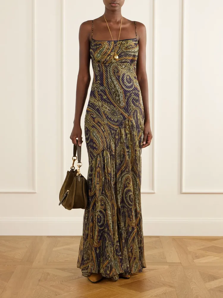 Paisley-printed silk-blend maxi dress