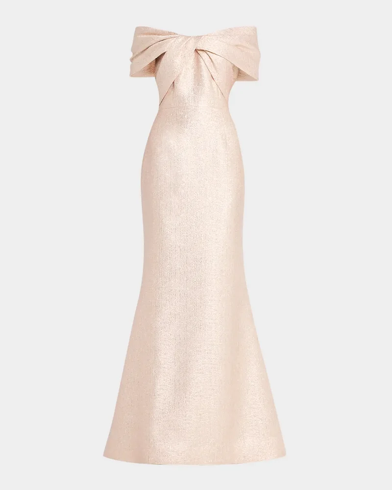 Off-Shoulder Metallic Jacquard Mermaid Gown