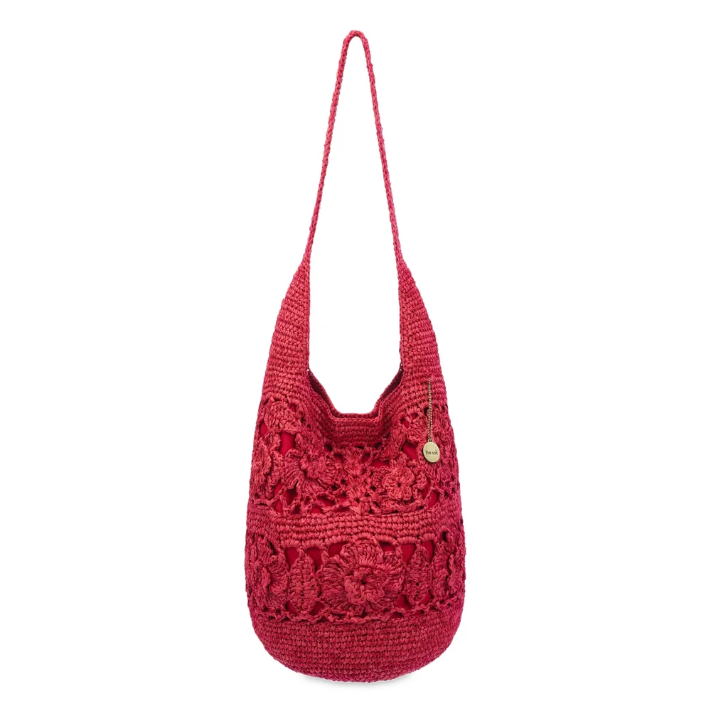 120 Hobo, Hand Crochet, Scarlet Tonal Flower