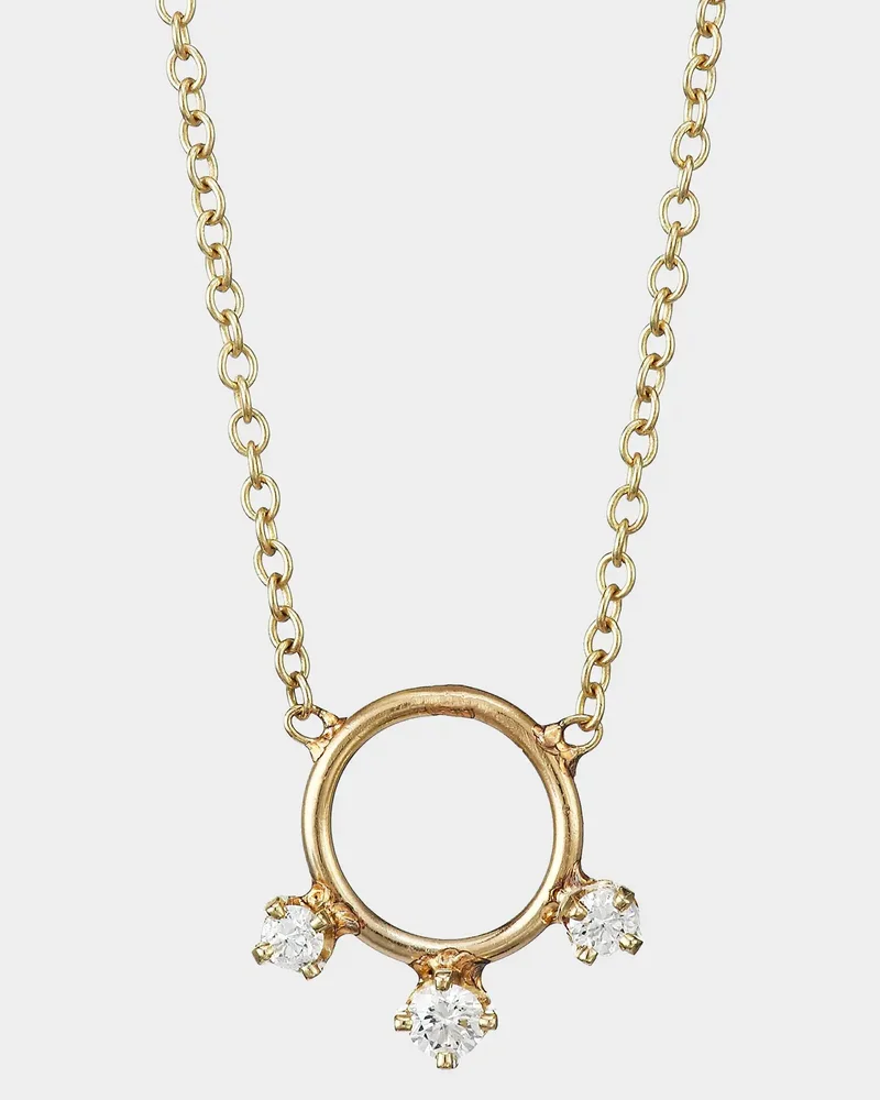 14K Yellow Gold 3 Diamond Circular Pendant Necklace