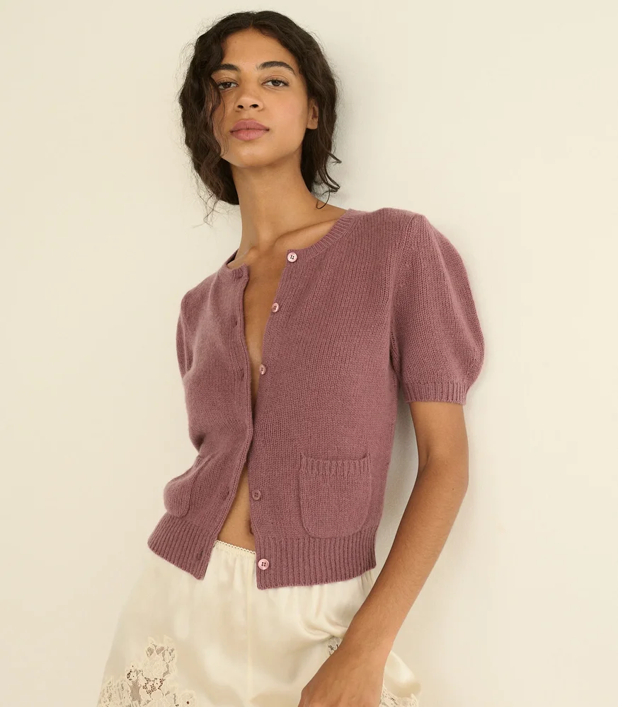 ALESIA CASHMERE CARDIGAN -- ROSE MAUVE