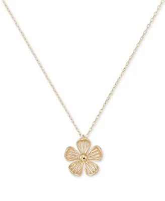 Polished Openwork Flower 18" Pendant Necklace in 10k Gold