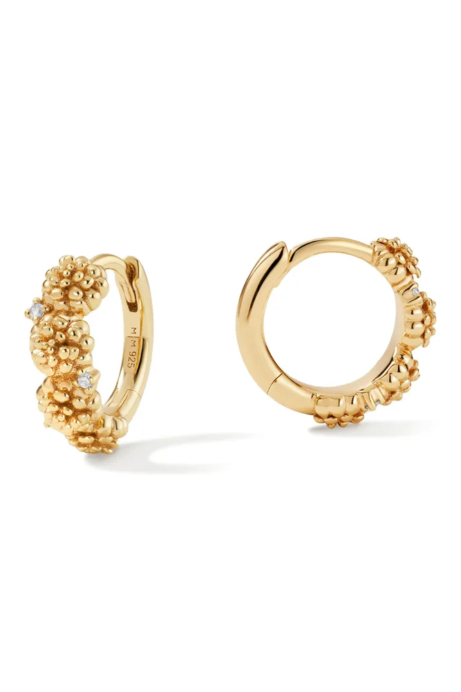 Cubic Zirconia Birthstone Flower Huggie Hoop Earrings in October