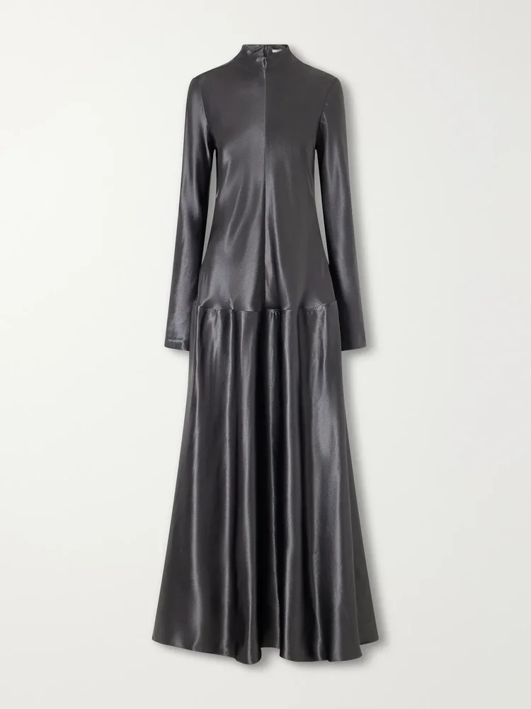 Mila textured-satin turtleneck maxi dress