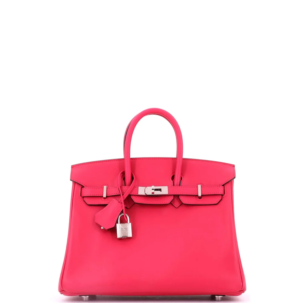 Pre-Owned Birkin Handbag Framboise Swift with Palladium Hardware 25