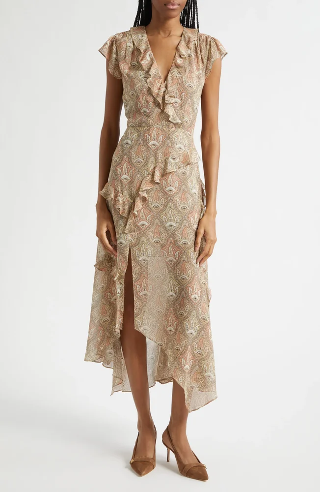Avenel Paisley Asymmetric Hem Silk Dress