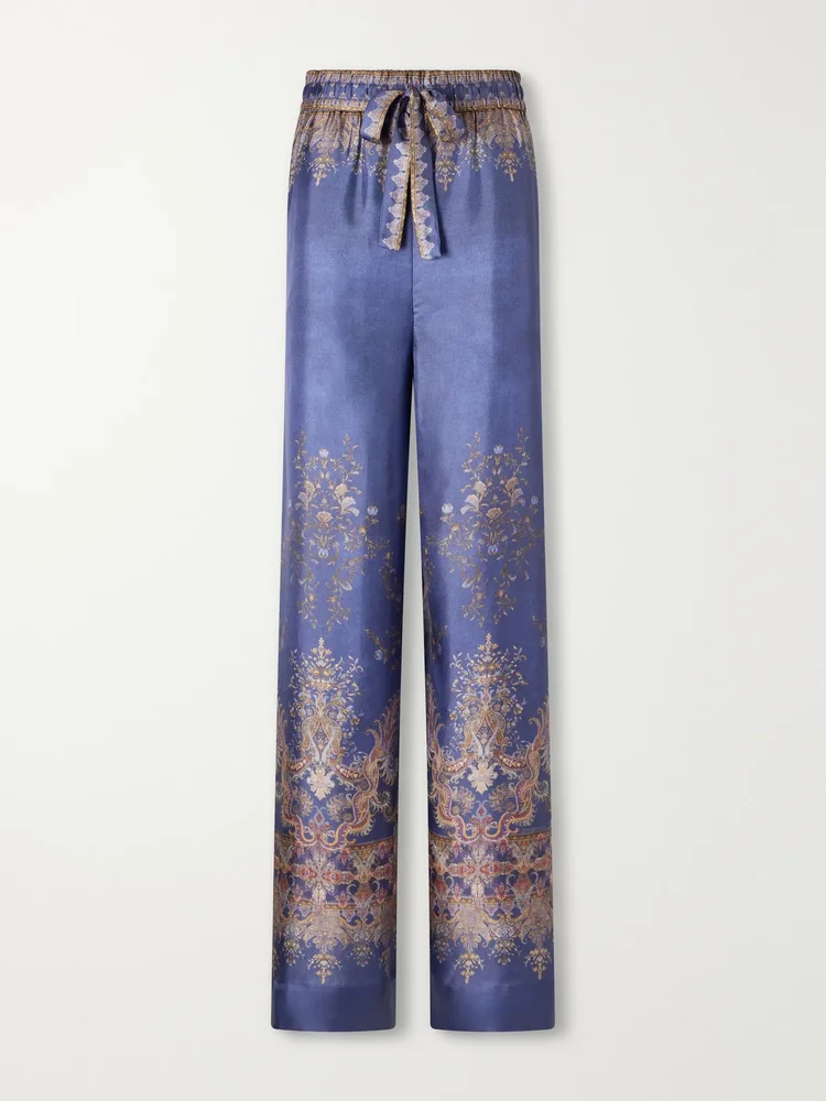 Valiant printed silk-twill wide-leg pants