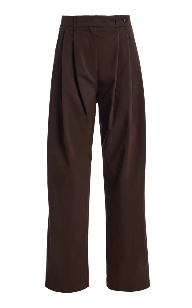 Cotton Twill Wide Leg Pleated Pants