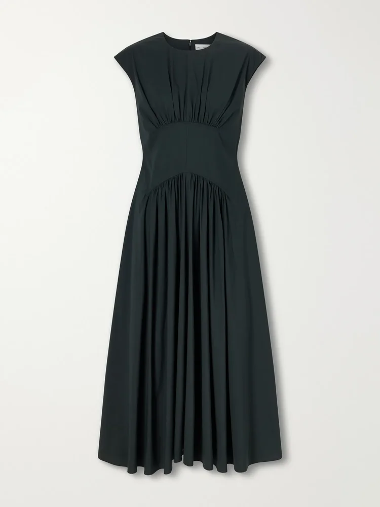 Nyssa gathered stretch cotton-blend midi dress