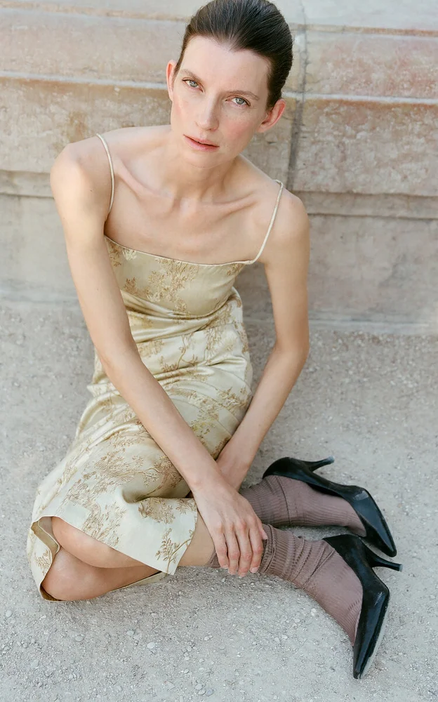 Ornate Silk-Wool Jacquard Midi Skirt