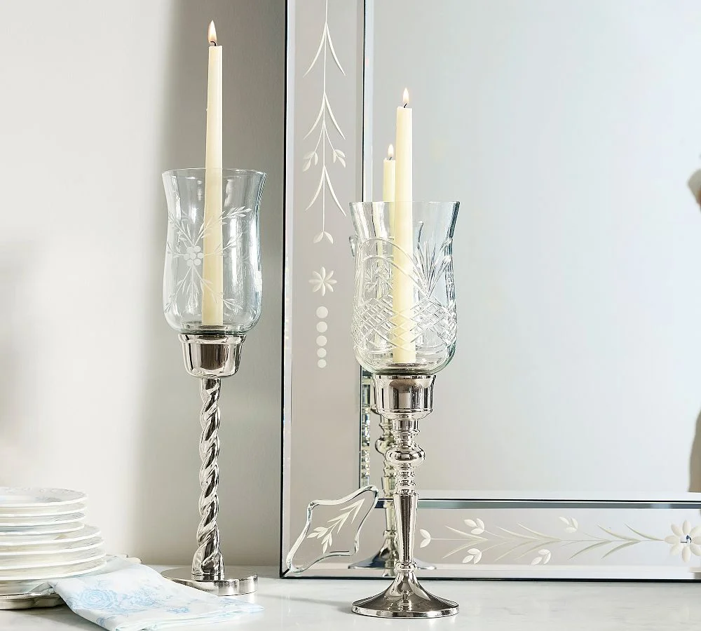 LoveShackFancy Etched Glass Candle Holder, Small (15" H)