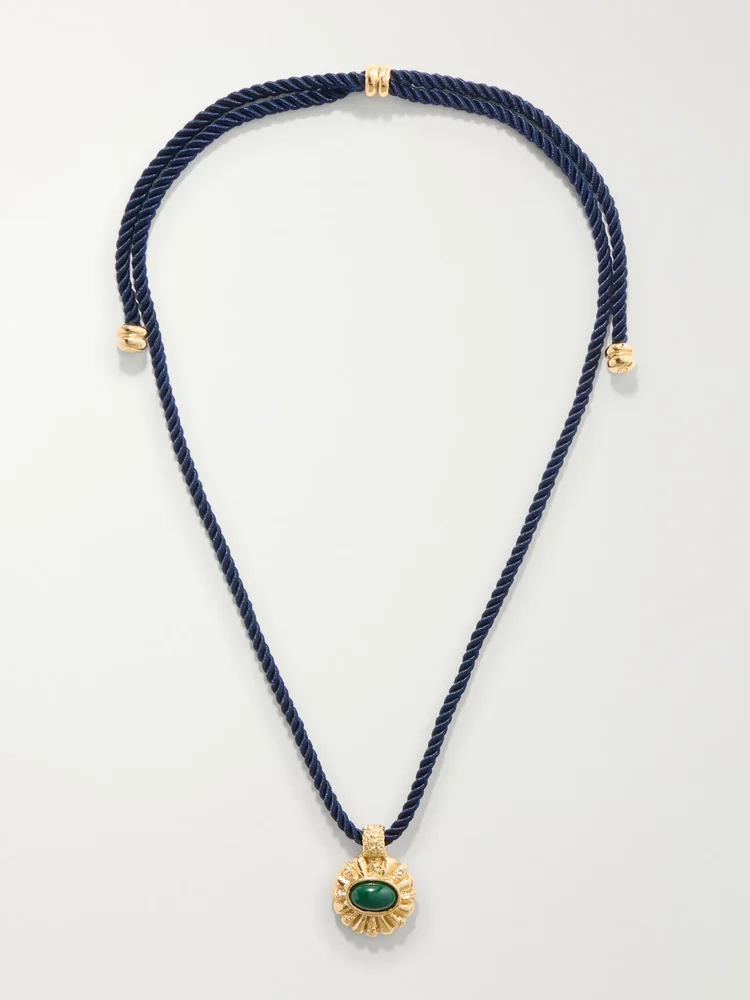 Sasa gold-plated malachite cord necklace