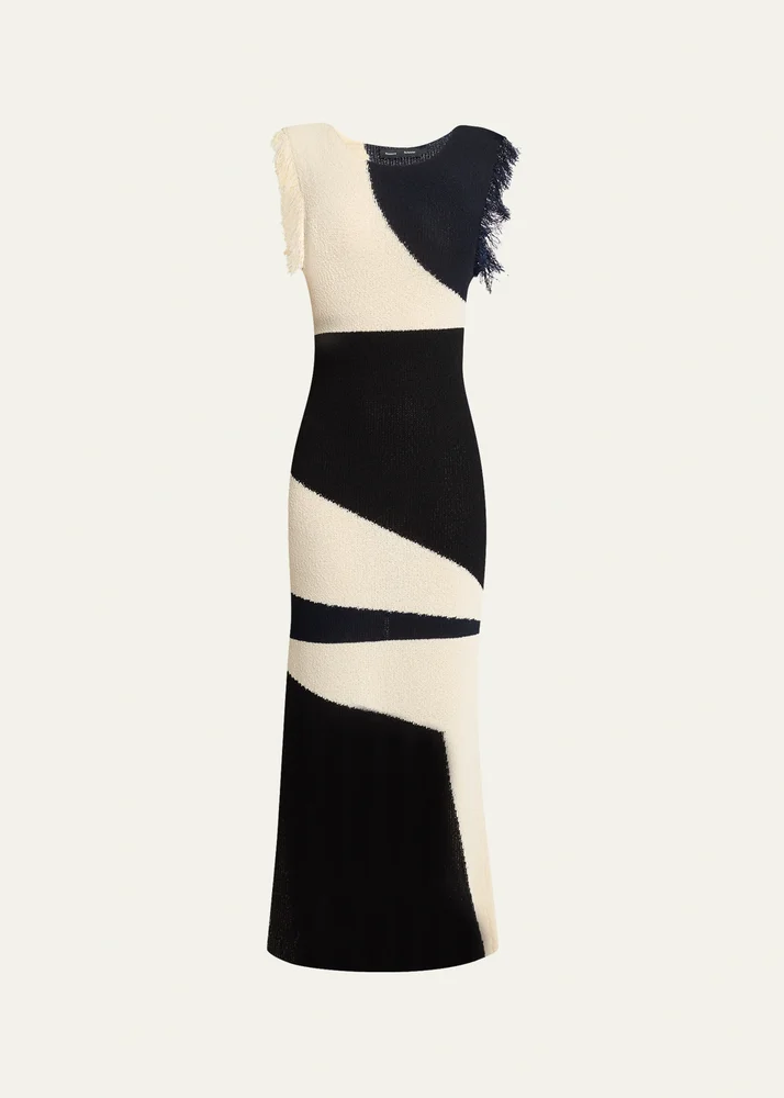 Saskia Intarsia Knit Fringe Trim Dress