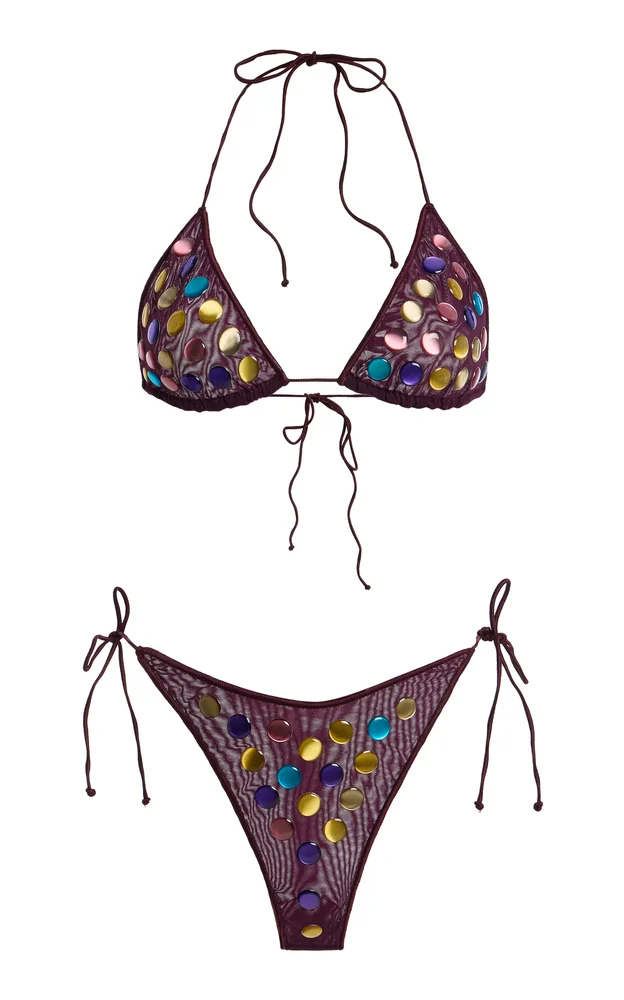 Bubble Embellished Knit Bikini Set