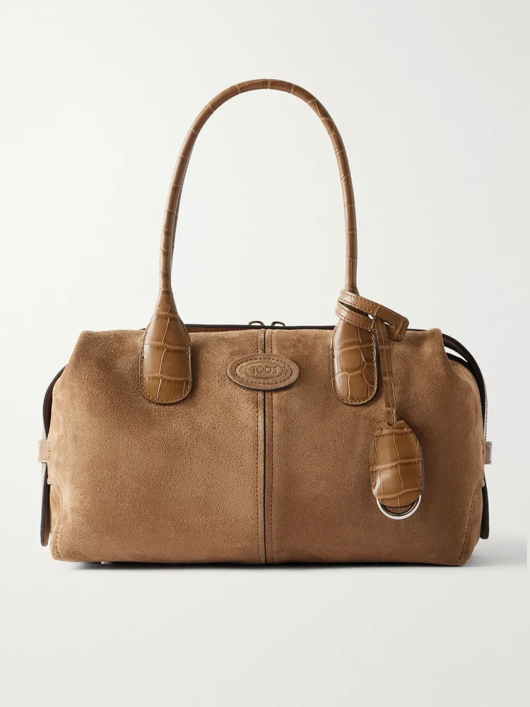 Bauletto leather-trimmed suede shoulder bag