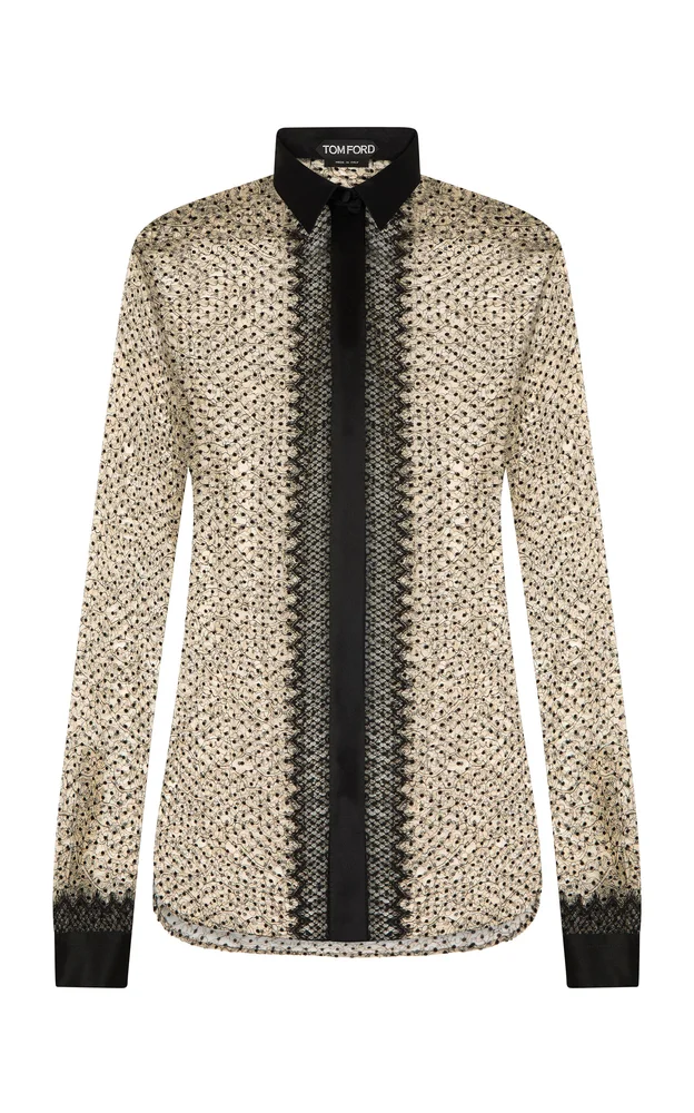 Flocked Polka-Dot Lace Shirt