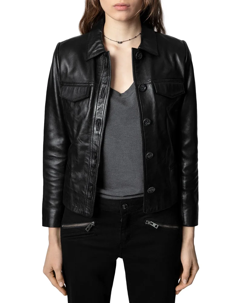 Liam Leather Button-Up Jacket