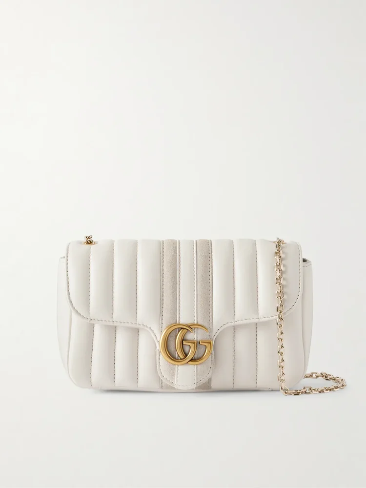GG Marmont Jetset suede-trimmed quilted leather crossbody bag