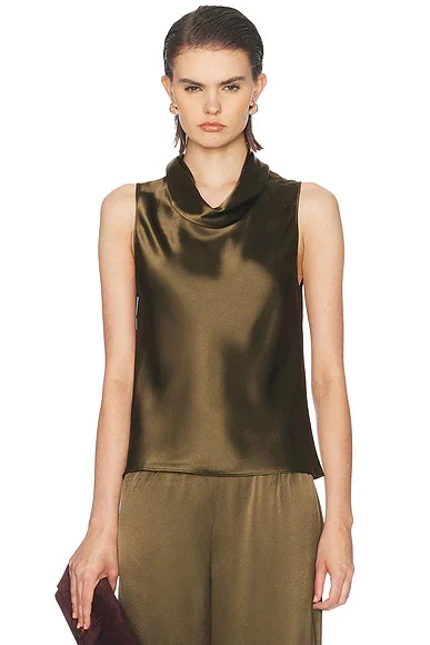 Barb Sleeveless Cowl Neck Blouse