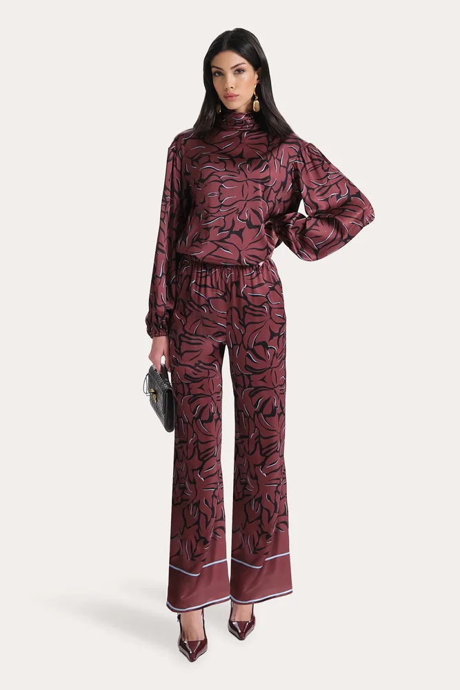 Naya Silk Charmeuse Coral Print Blouse