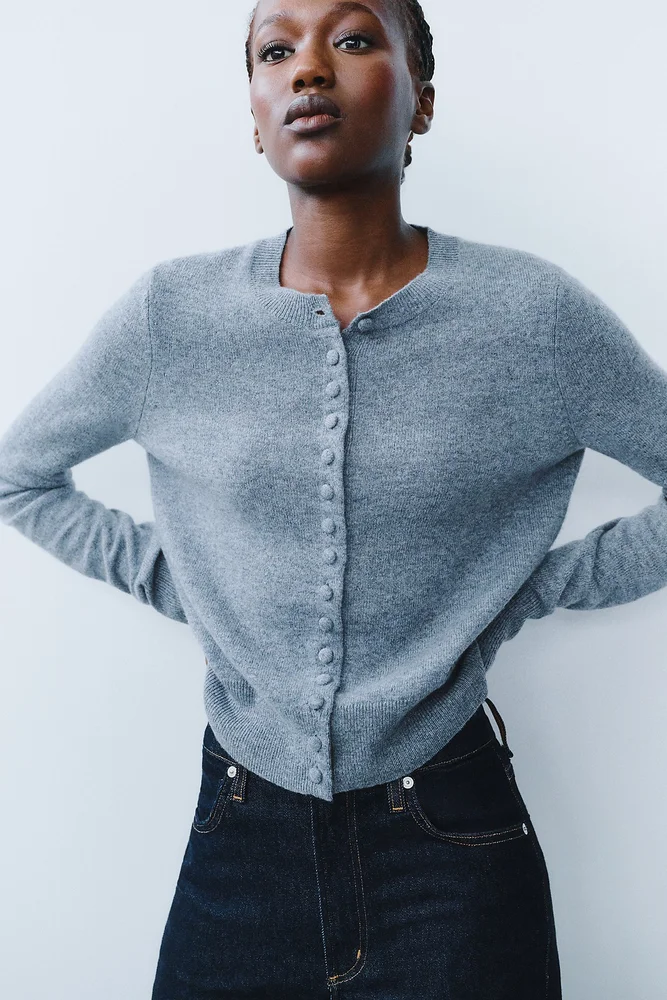 100% Cashmere Crew-Neck Cardigan