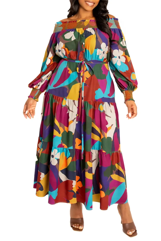 Floral Off the Shoulder Long Sleeve Maxi Dress